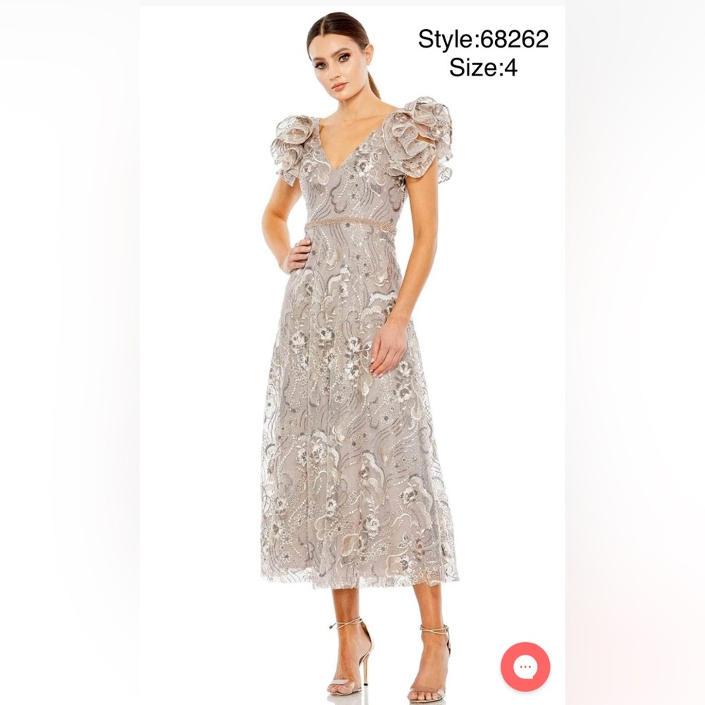 Embellished ruffled cap sleeve midi dress